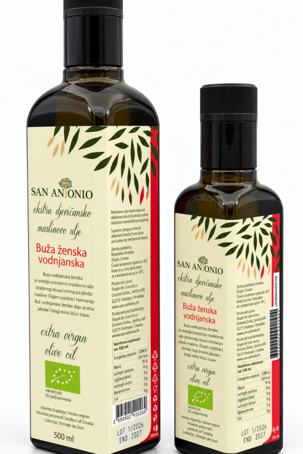 San Antonio Buza Zenska Vodnjanska – Biologische Extra Vierge Olijfolie 250/500 ml