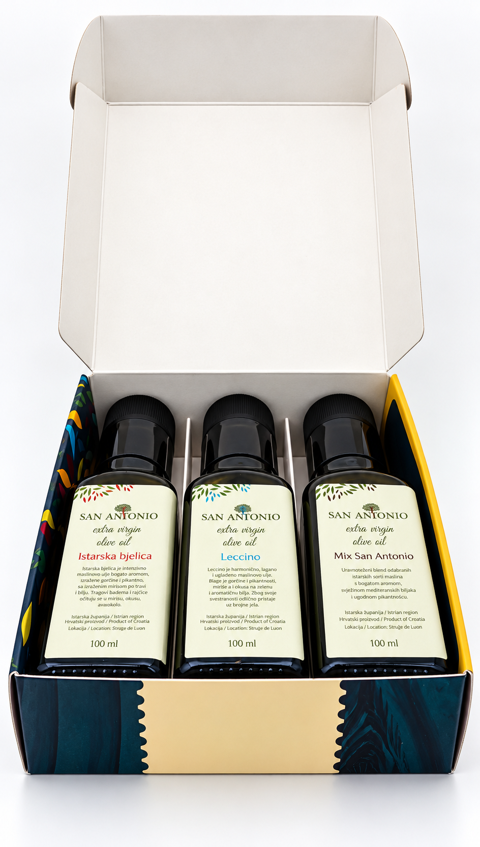San Antonio Taste of Istria – Biologische Extra Vierge Olijfolie Geschenkset 3 × 100 ml - Afbeelding 3